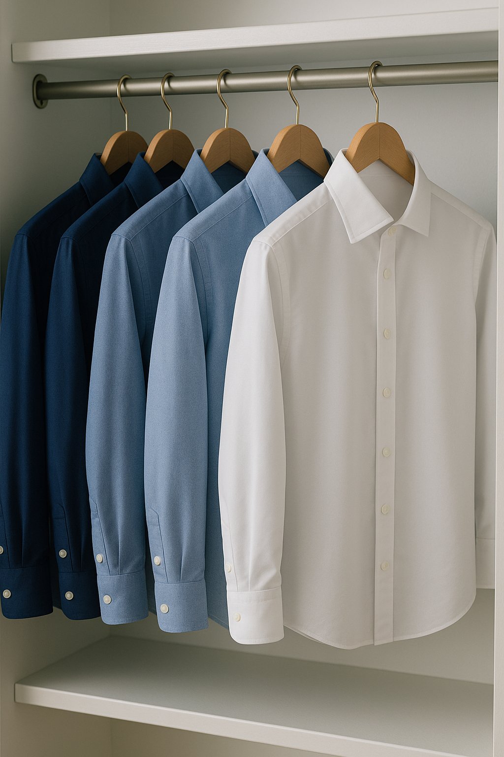 A rack of M&H shirts in chambray and white
